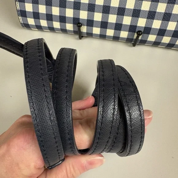 Tory Burch Robinson Navy White Gingham Crossbody - LNC - Picture 12 of 13